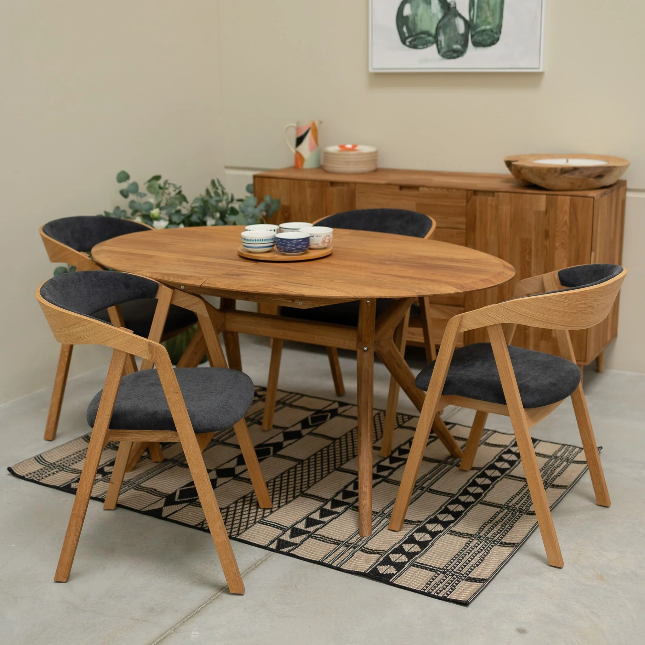 Set van 2 of 4 Knut massief eiken eetkamerstoelen, bekleding Beige/Antraciet Grijs | VESKOR - Image 6